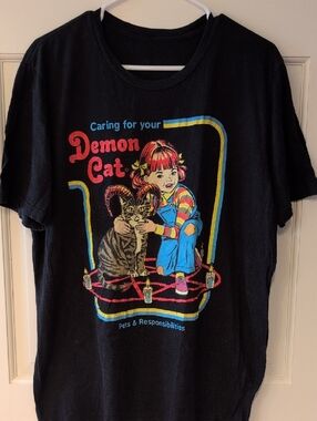 Wicked Demon Cat Graphic Cat T-Shirt - Black